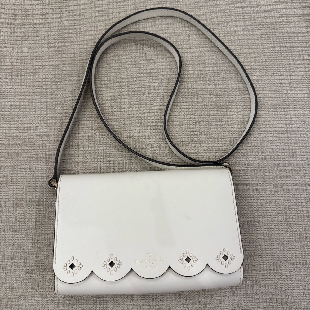 Kate Spade White Magnolia Street Eyelet Addison Scalloped Crossbody Bag